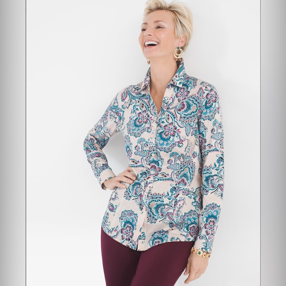 Floral Lace Print Shirt (size 2/12) with reversible cami (size 1/10), Chico’s